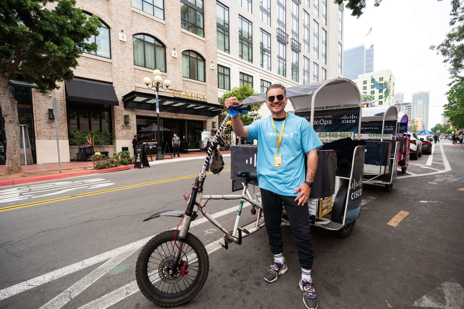 Electric pedicab sightseeing tour through downtown San Diego's Gaslamp Quarter