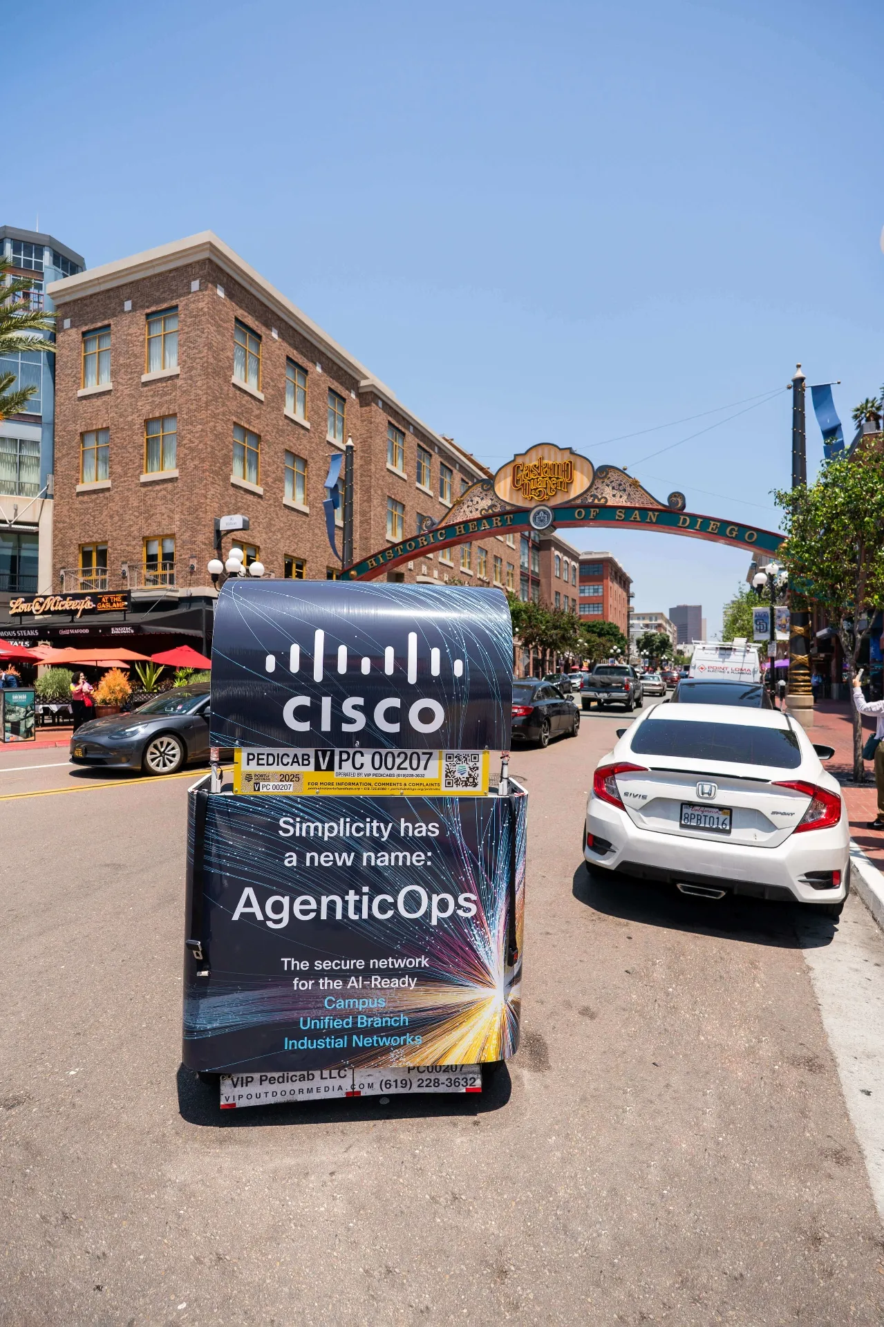 Cisco pedicab advertising in San Diego's Gaslamp Quarter