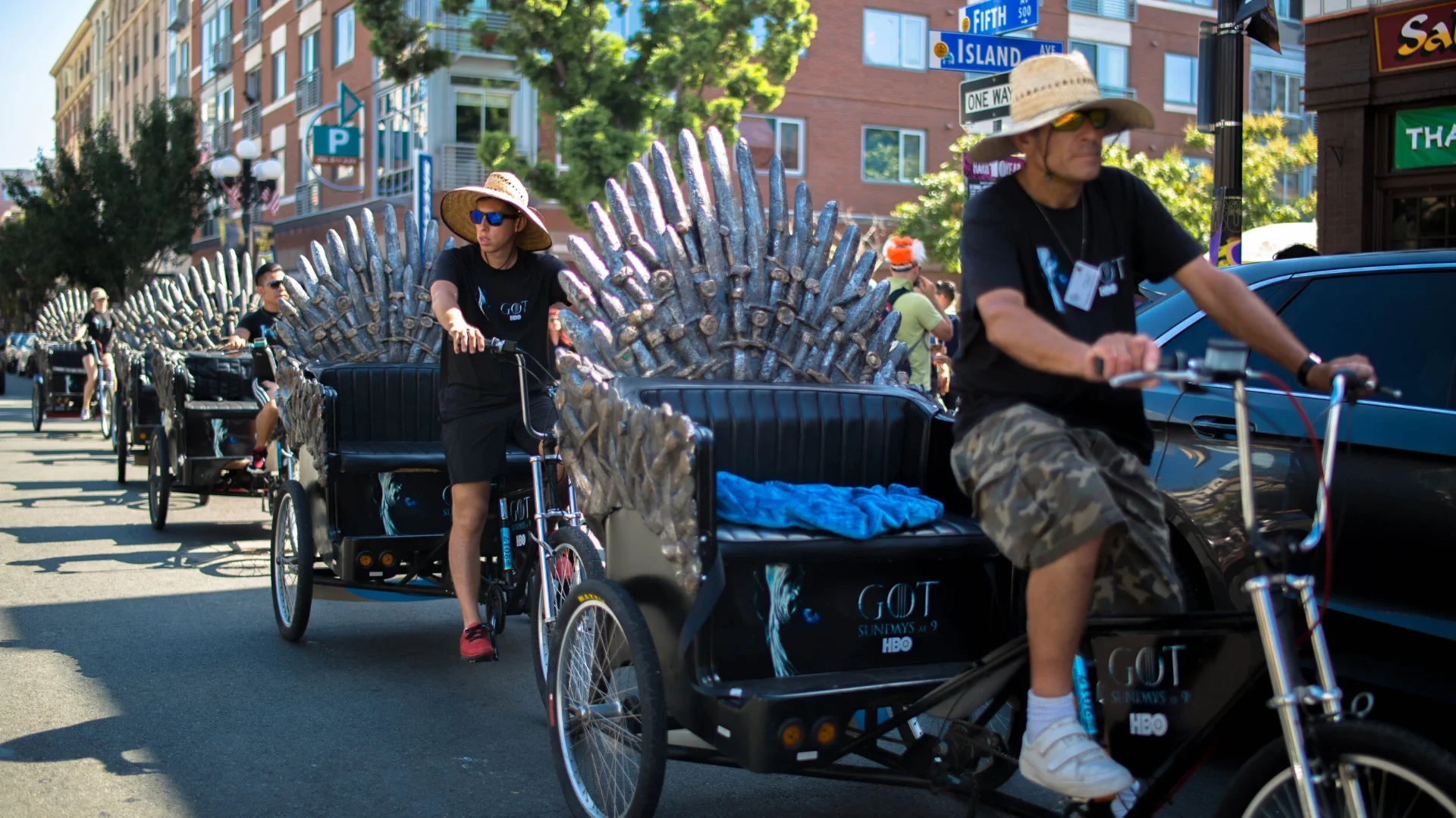 Game of Thrones Iron Throne pedicab fleet at Comic-Con