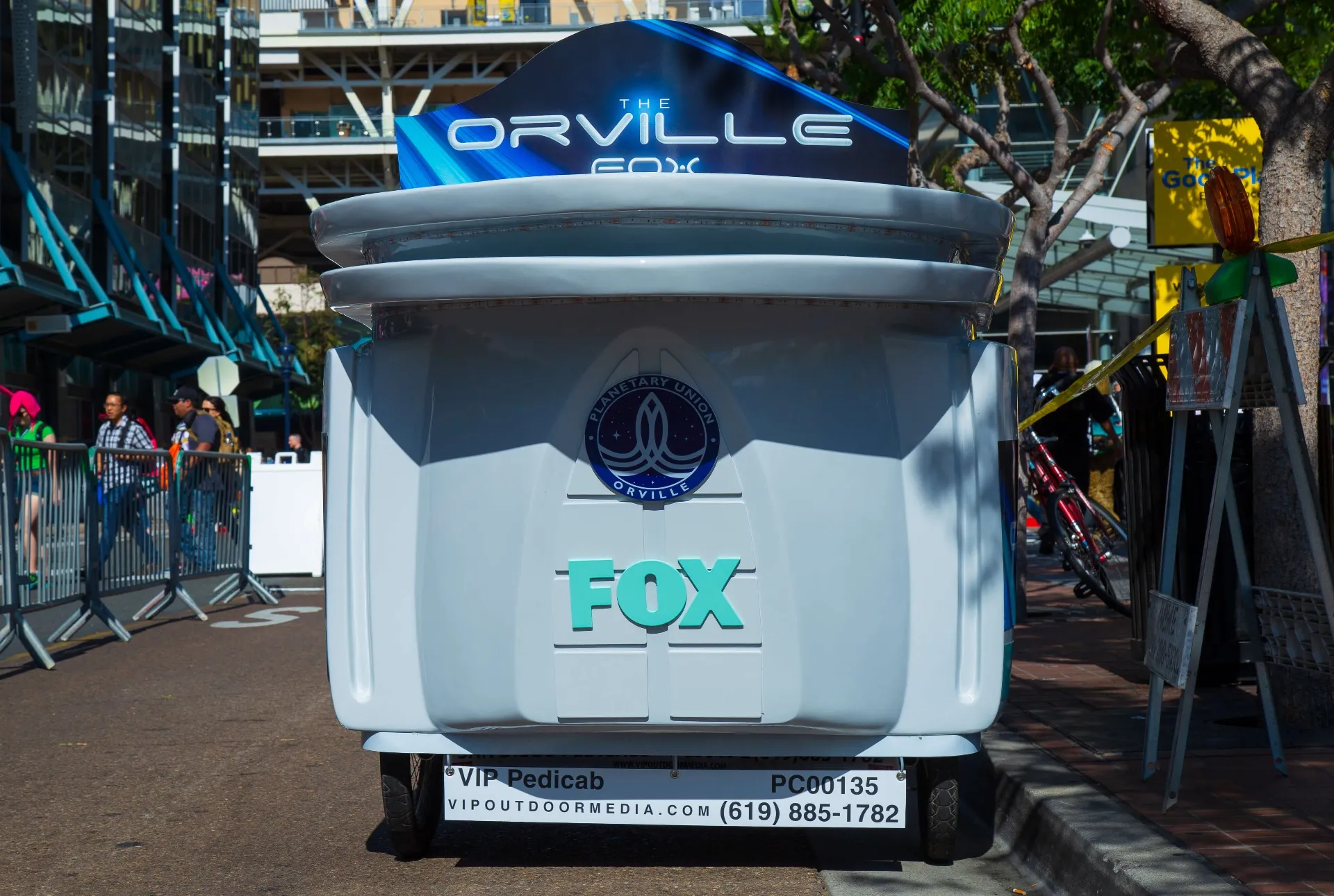 The Orville FOX pedicab rear view with Planetary Union badge at Comic-Con