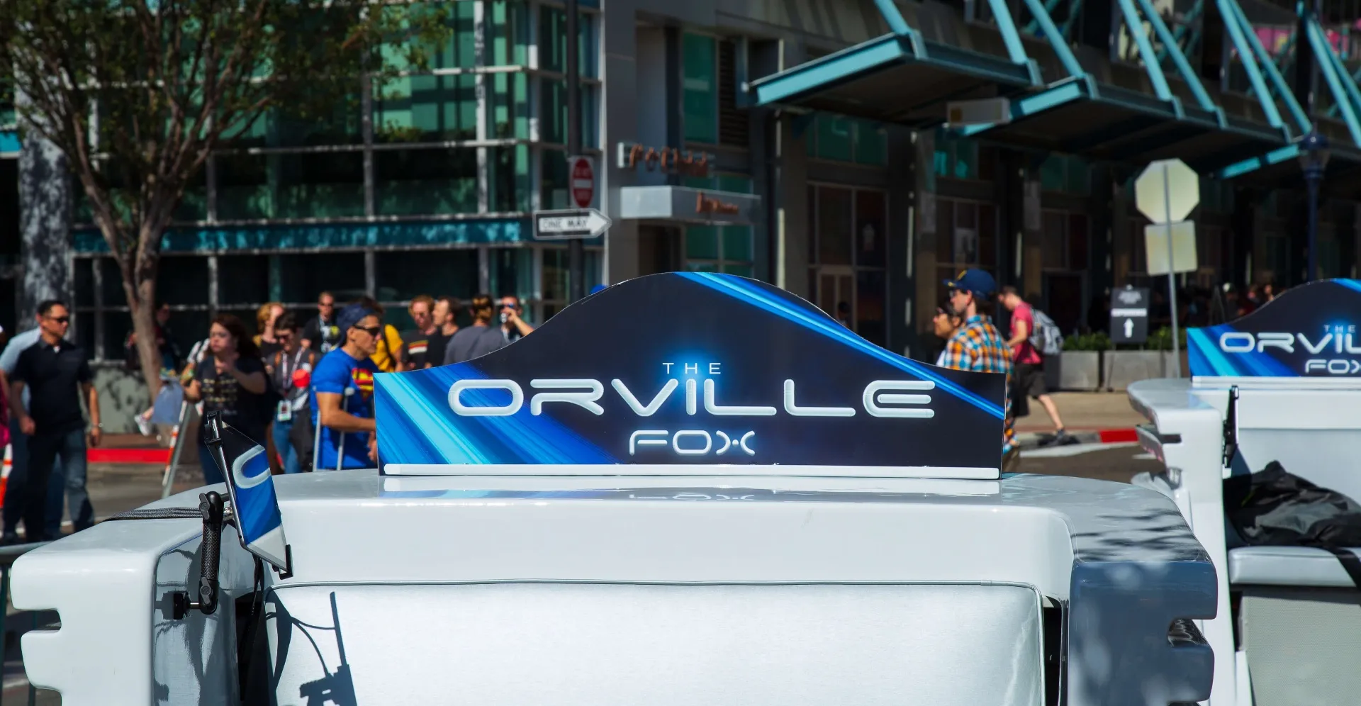 Close-up of The Orville FOX branding on pedicab fleet at Comic-Con