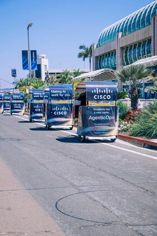 Pedicab mobile billboard advertising at San Diego trade show event